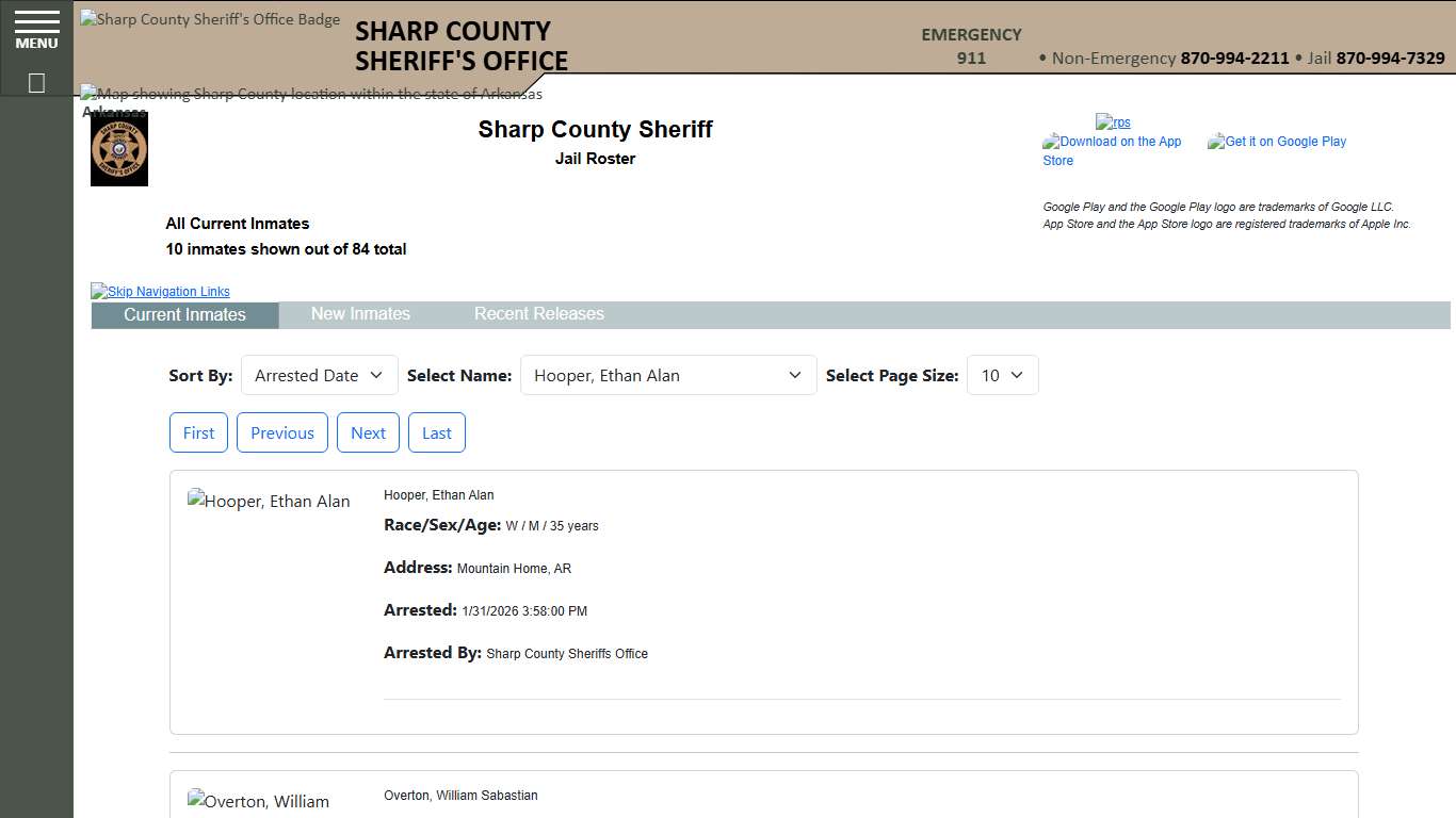 Inmate Roster - Current Inmates Booking Date Descending - Sharp County Sheriff AR